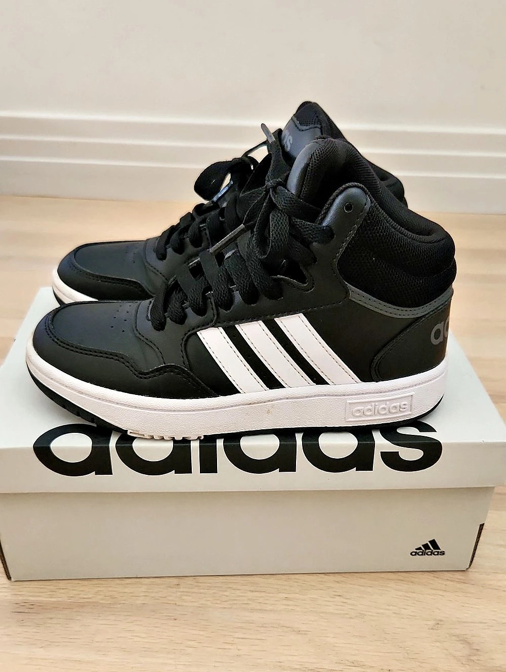 adidas Hoops 3.0 Mid K Black & White Girls US 2